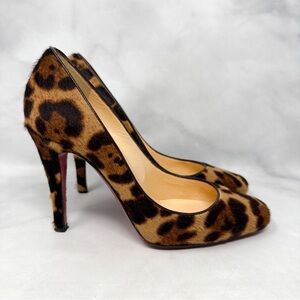 Christian Louboutin Particule 100 Leopard Calf Hair Leather Square Toe Pump Heel